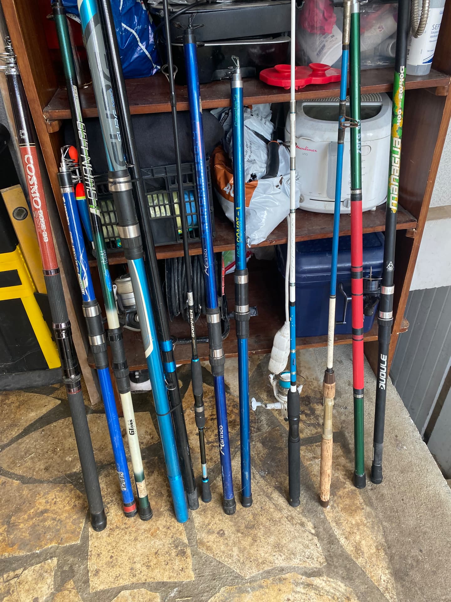 Lot de 11 cannes à pêche + accessoires